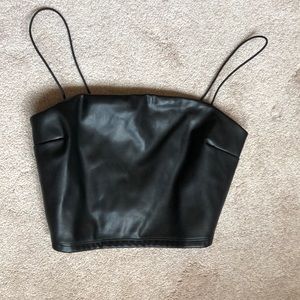 Leather spaghetti strap top